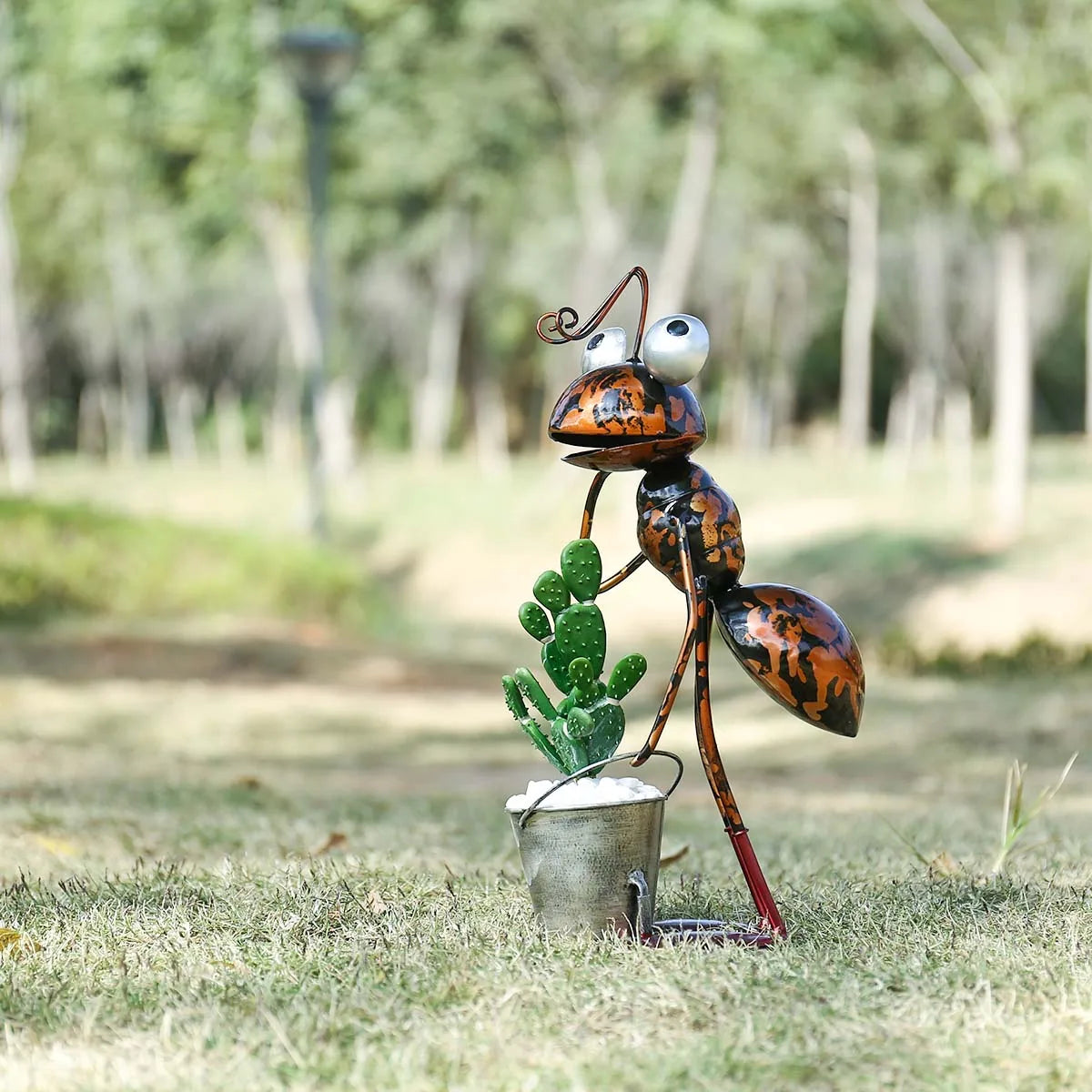 statuette fourmi métal pot plante cactus décoration jardin effet rouille aspect vieilli champêtreextérieurintérieurbrillantargentéorange