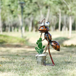 statuette fourmi métal pot plante cactus décoration jardin effet rouille aspect vieilli champêtreextérieurintérieurbrillantargentéorange