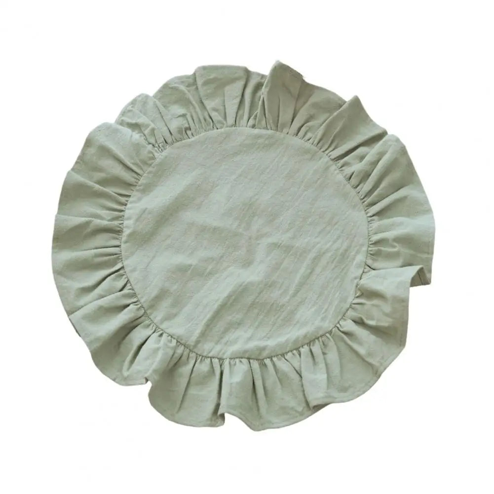 serviettes table vert clair rose pâle beige clair bleu clair bord festonné rustique doux