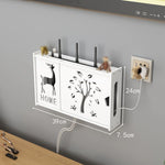 meuble rangement mural blanc bambou prises électriques étagères cable wifi