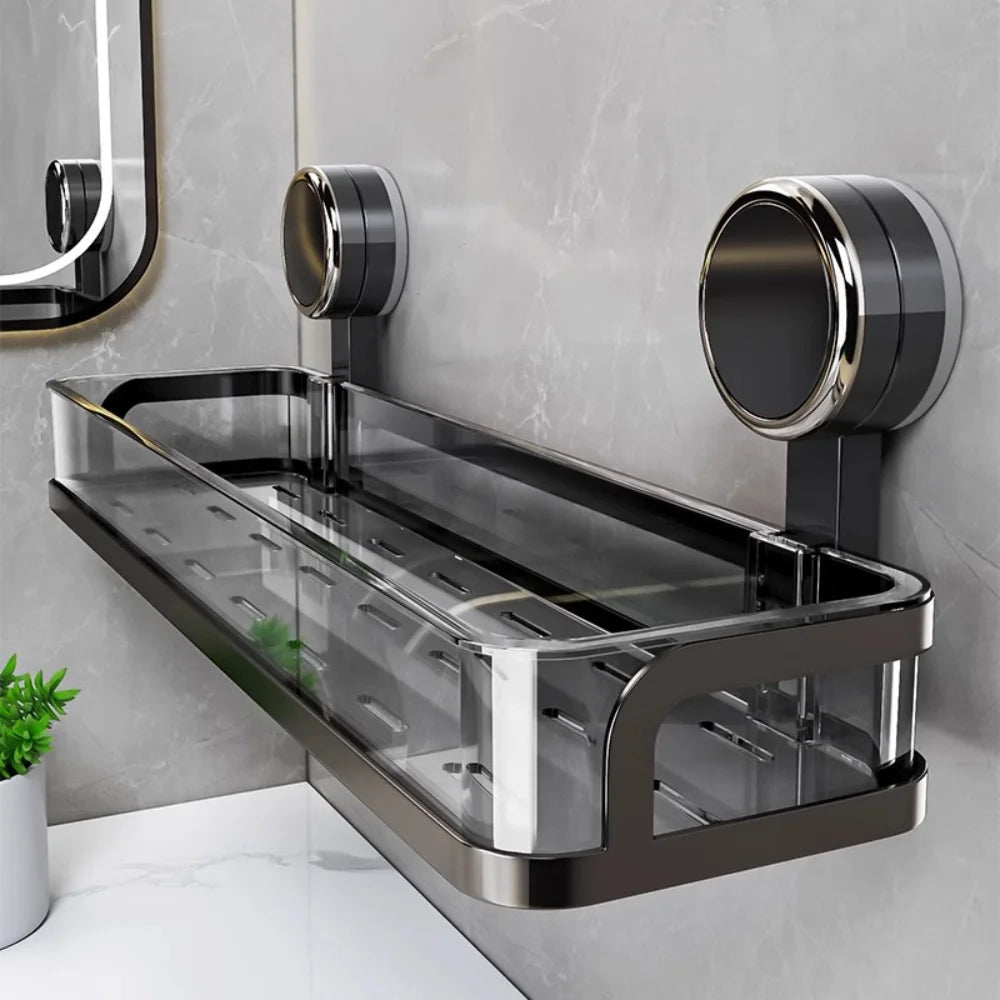 étagère salle bain moderne noir brillante adhésive minimaliste rangement pot crème pompe savon lotion