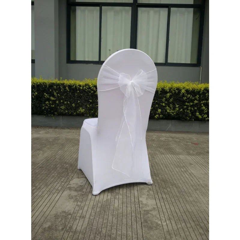 décoration événementielle mariage nœuds papillon rubans organza transparent orange bleu violet rose blanc sièges