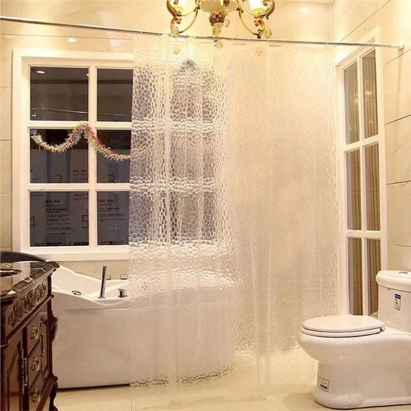rideau douche moderne 180x180cm éva relief motifs géométriques blanc bleu vert translucide respectueux environnement