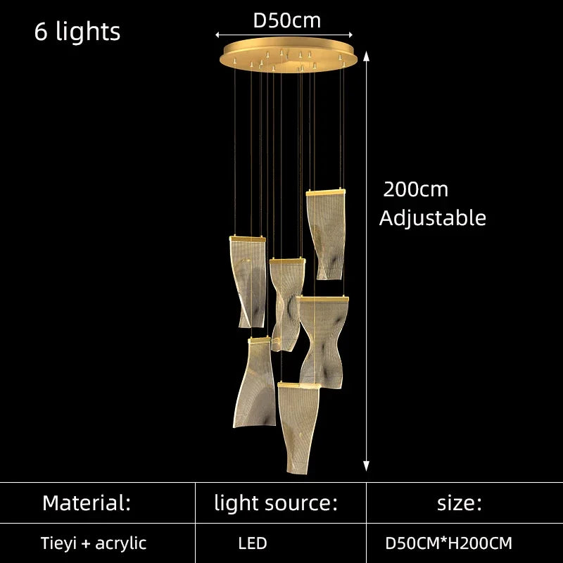 suspension lumineuse contemporaine dorée organique ondulée chaînes suspendues flux lumineux élevé certification rohs ul