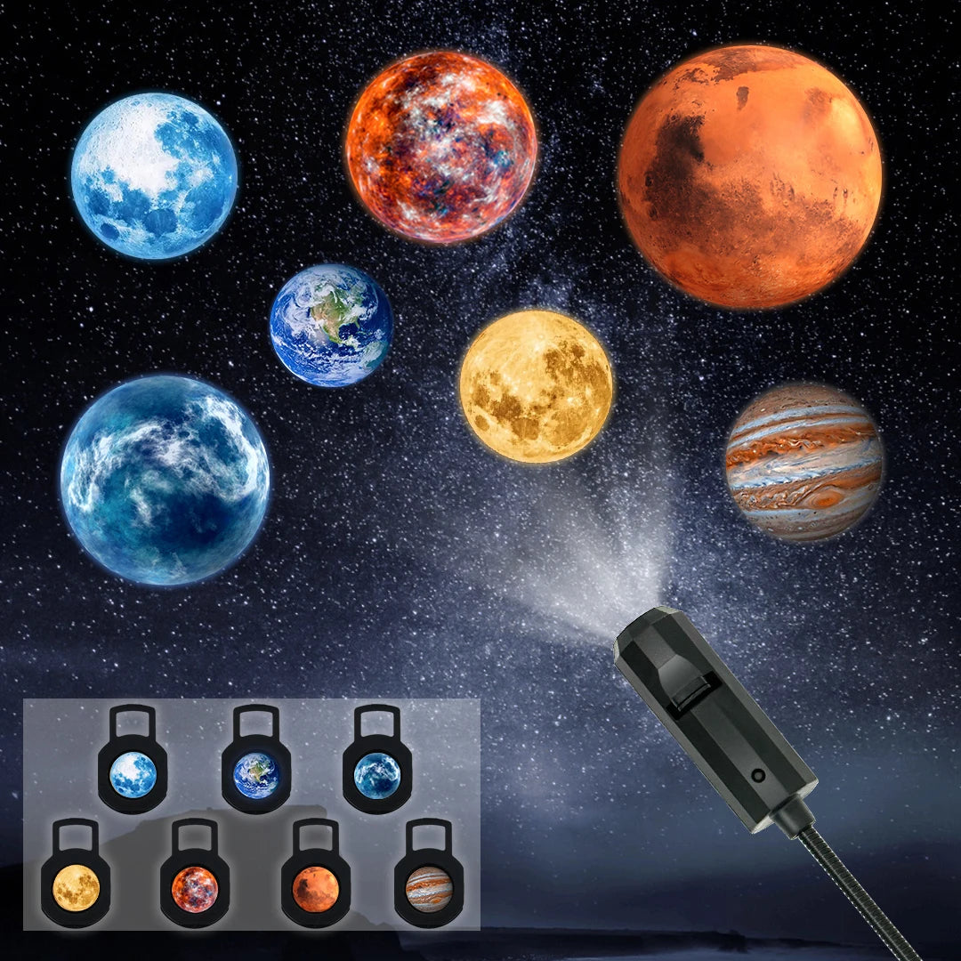 projecteur led planètes lune terre mars jupiter adhésif veilleuse ambiance moderne minimaliste usb cable