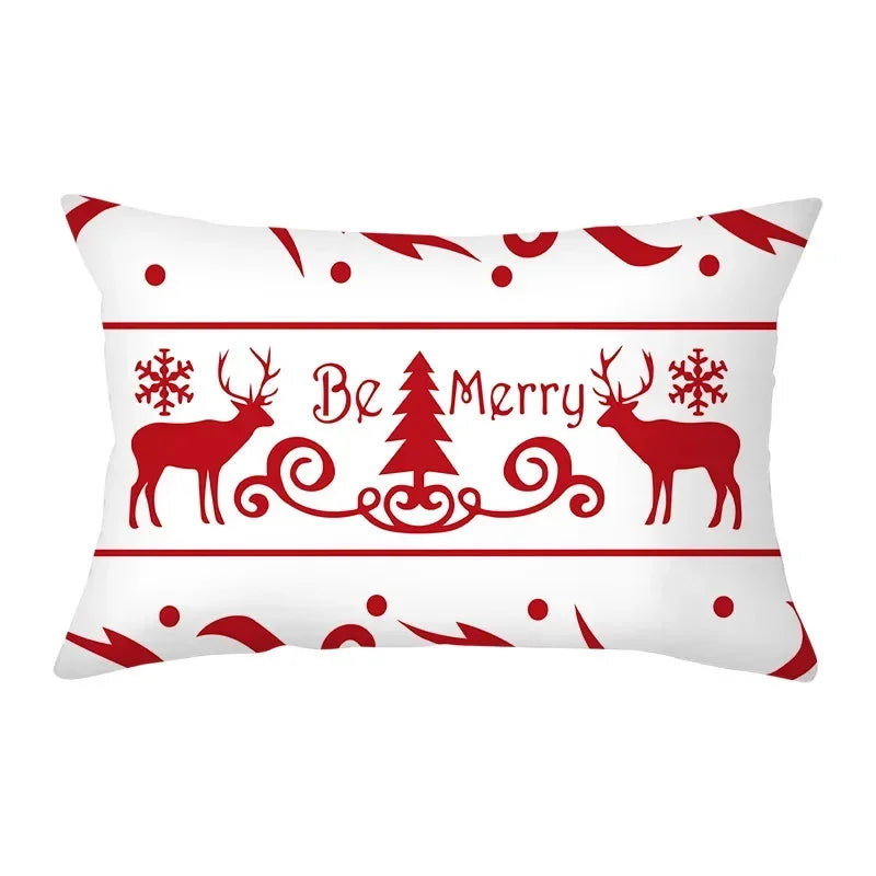 coussin Noël rouge motif rennes flocons neige décoration canapé salon fête hiver 30x50cm