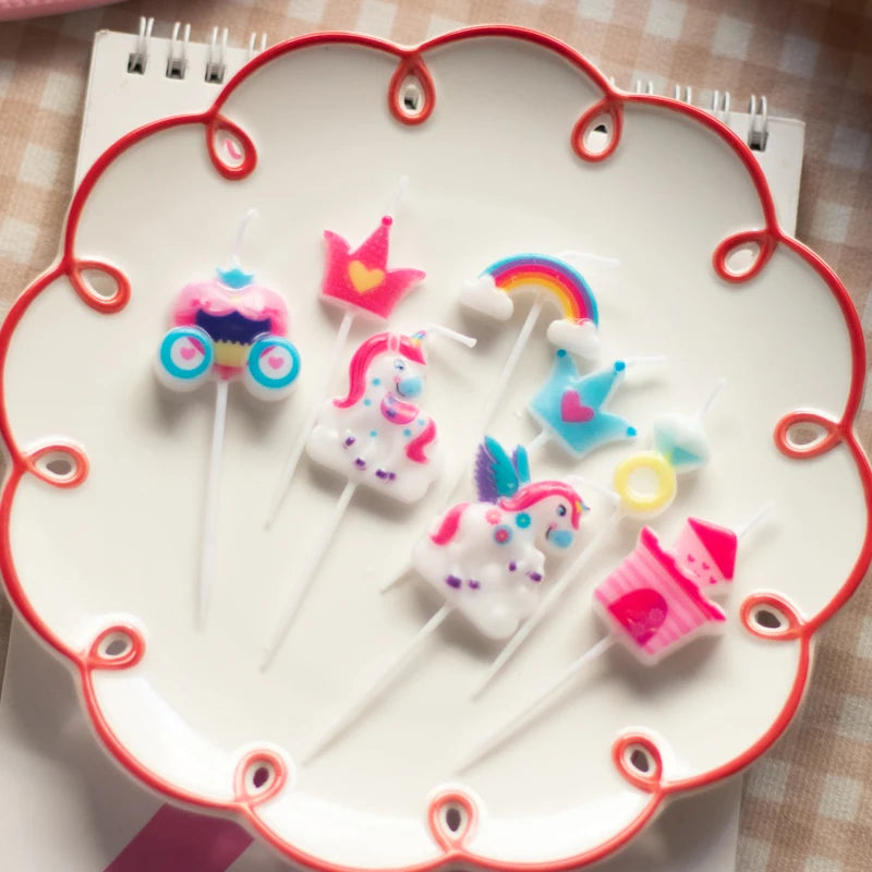 bougies décoratives licorne arc ciel unicorn castle voiture maison enfant fantaisie multicolore blanc rose