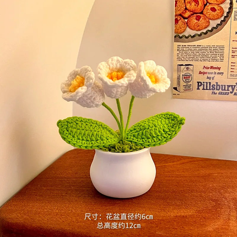 fleurs artificielles tricotées tournesol soie mixte couleurs vase blanc décoration intérieure créative artisanale