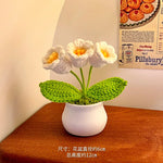 fleurs artificielles tricotées tournesol soie mixte couleurs vase blanc décoration intérieure créative artisanale