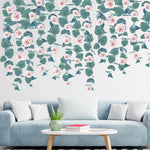 sticker mural floral feuilles vertes fleurs roses décoration intérieure moderne chambre salon autocollant pvcversible