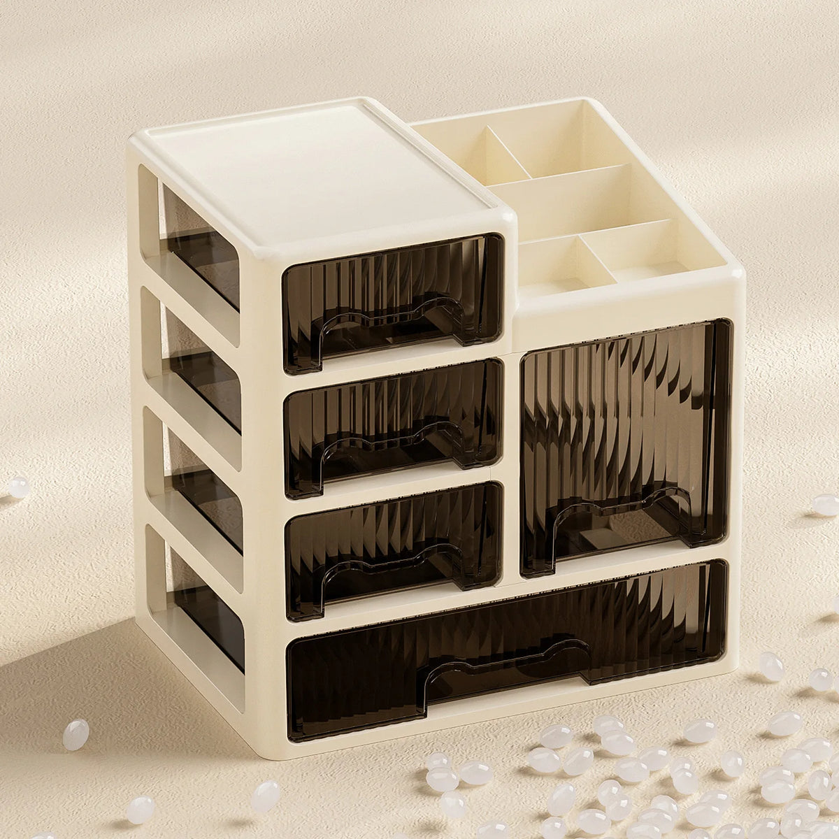 boîte rangement cosmétiques tiroirs compartiments moderne beige clair pliables PP haute qualité étagères bijoux
