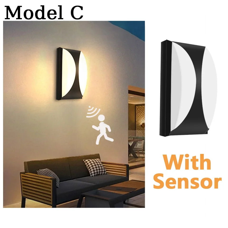 lampes murales led noir blanc géométrique ip66 moderne détecteur mouvement piro étanche