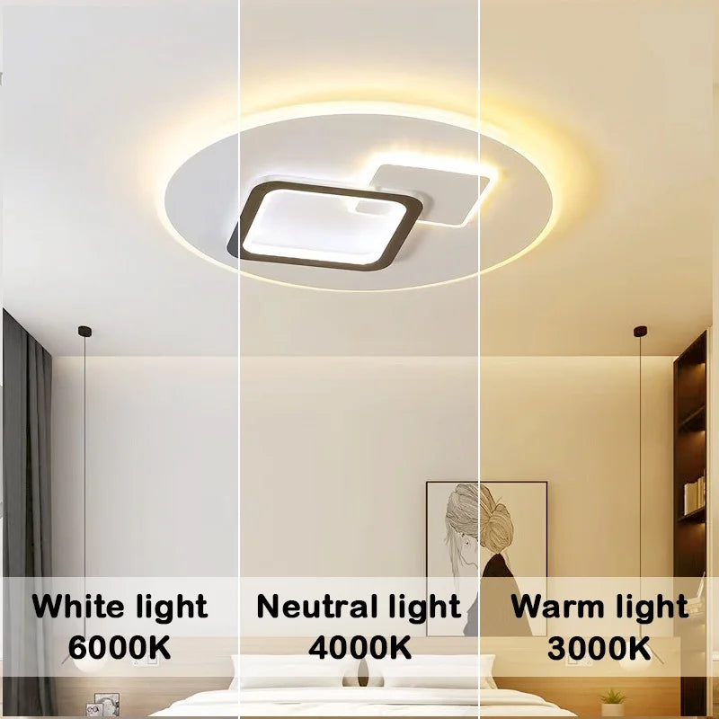 luminaire led blanc noir géométrique moderne minimaliste 36w 40cm