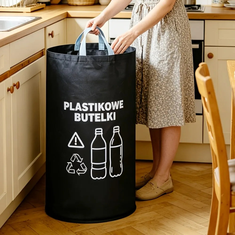 poubelle pliable tri sélectif bouteilles plastique recyclage graphisme moderne poignées noire