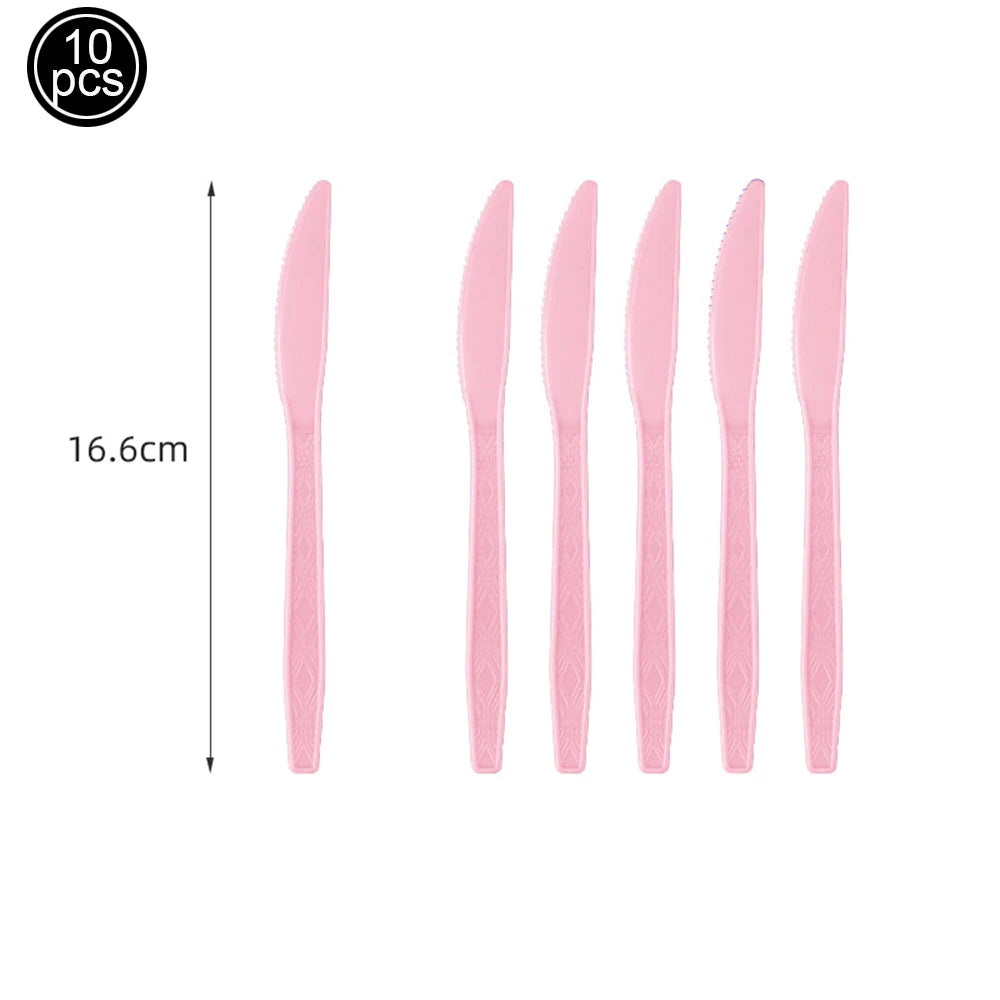 vaisselle jetable moderne rose assiettes fourchets couteaux verres serviettes anniversaire enfants fête
