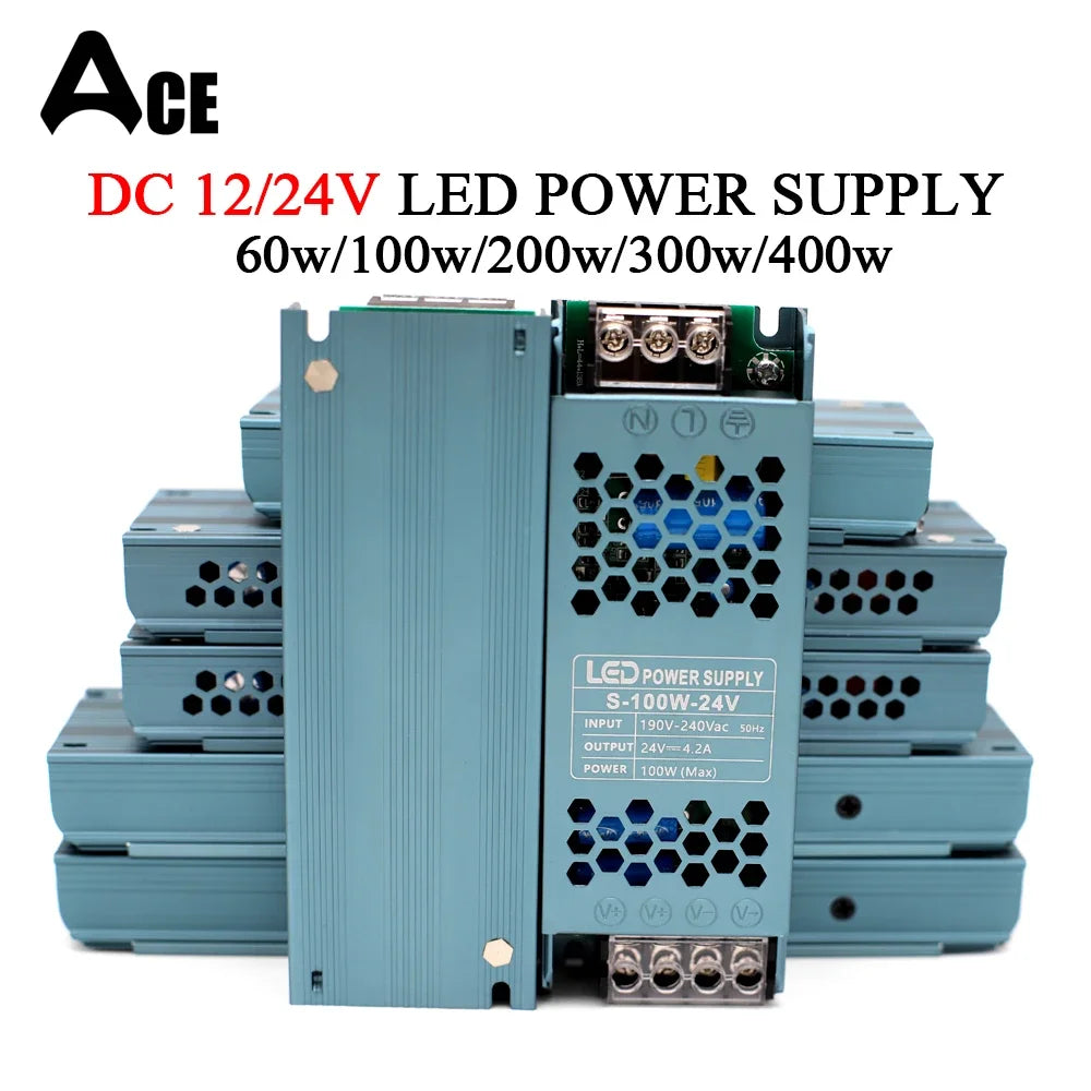 alimentation led 12v 24v 60w 100w 200w 300w 400w transformateur perfo bleu moderne