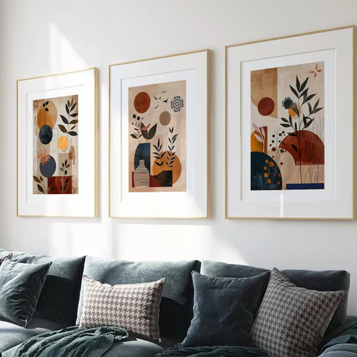 affiches abstraites contemporaines décoration murale chambre salon bois frame