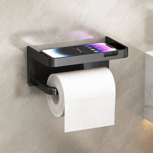 porte serviettes moderne noir mat porte telephone adhésif salle bain minimaliste rouleau toilette accessoire