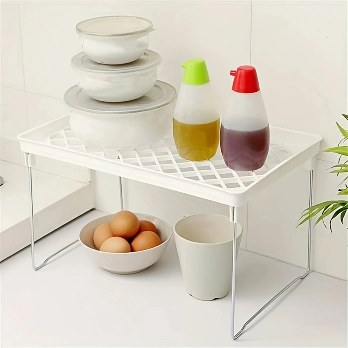 étagère pliable moderne blanche grille minimaliste clips rangement cuisine réfrigérateur organisation aliments