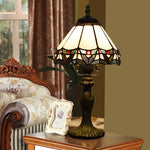 lampe table tiffany verre coloré motifs géométriques vert marron blanc rouge bleu traditionnelle chambre