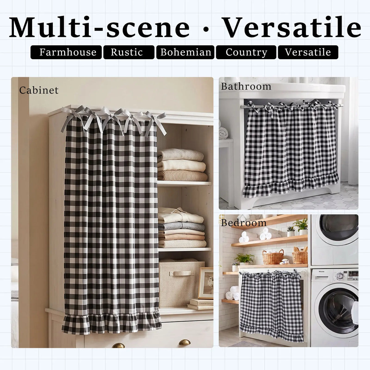 rideau vintage couverture four tissu dentelle sangles vichy noir blanc rustique