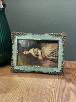 cadre photo vintage bleu clair alliage métal texture simili cuir opale baroque