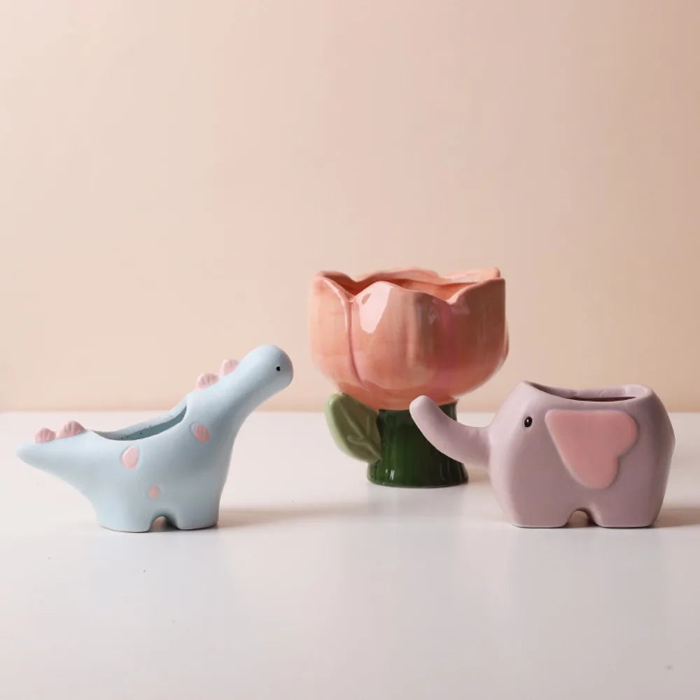 pots fleurs forme éléphant décoration maison dessin animé couleur bleu rose vert orange jaune