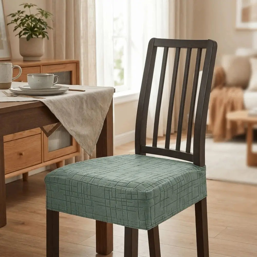 housses chaise tissu jacquard motif géométrique gris antidérapantes modernes fixations inclusées