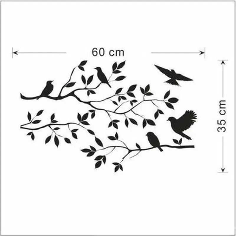 sticker mural minimaliste oiseaux branches feuilles noir décoration moderne maison salon