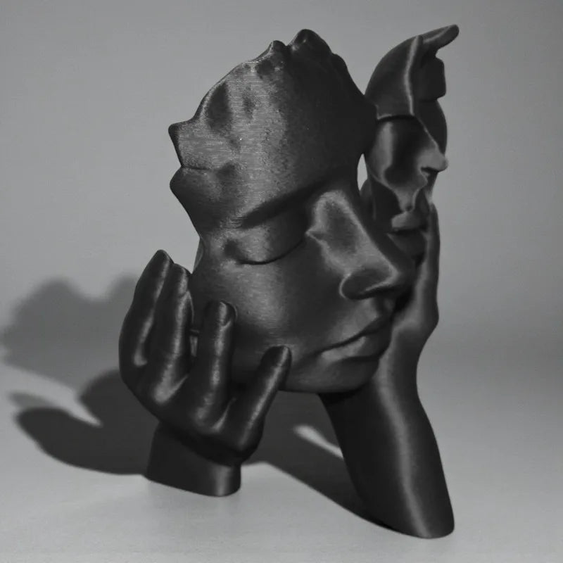 sculpture décorative abstraite moderne visage humain noir blanc texture expressive intérieur