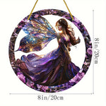 cadre circulaire boho violet noir doré fleurs papillons étoiles opalescent elfes suspension 20cm