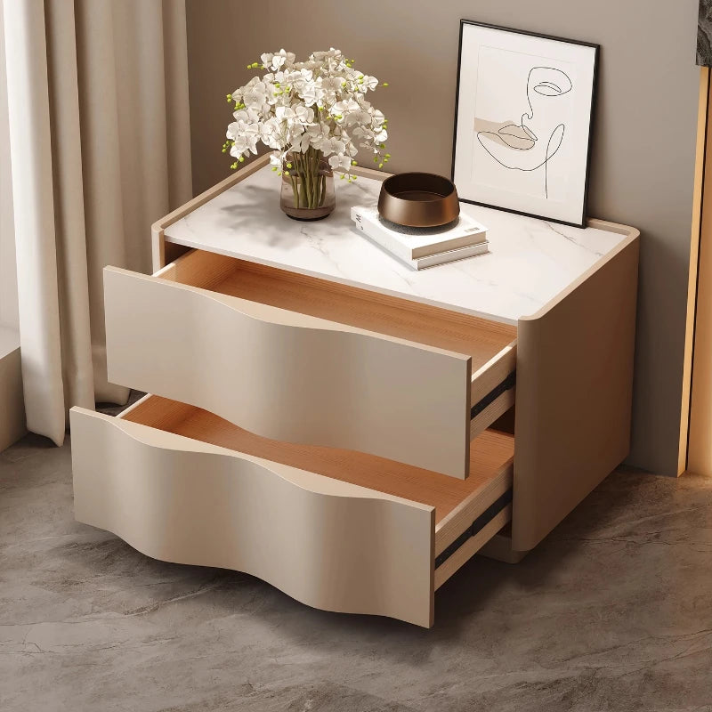commode moderne beige clair tiroirs plateau rangement meuble chambre simple