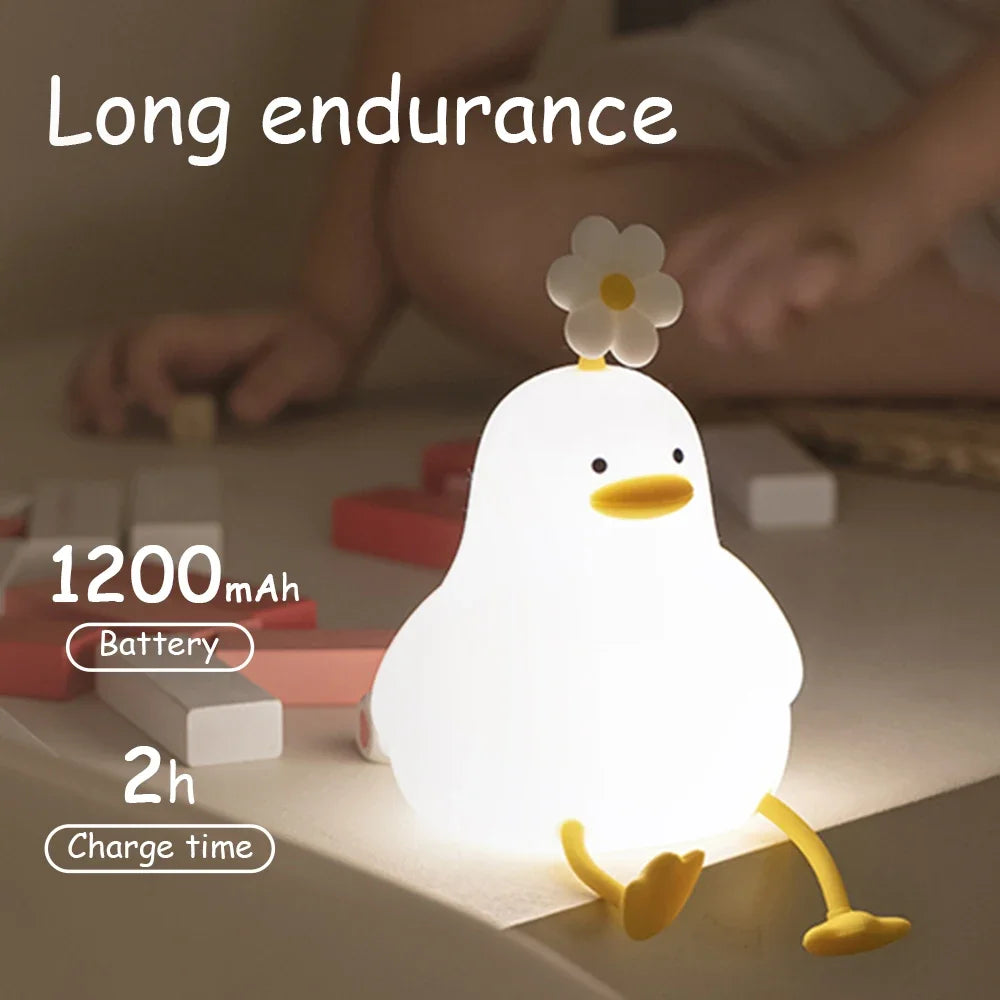 veilleuse canard blanc jaune coeurs moderne enfantine adhésive rechargeable usb tactile