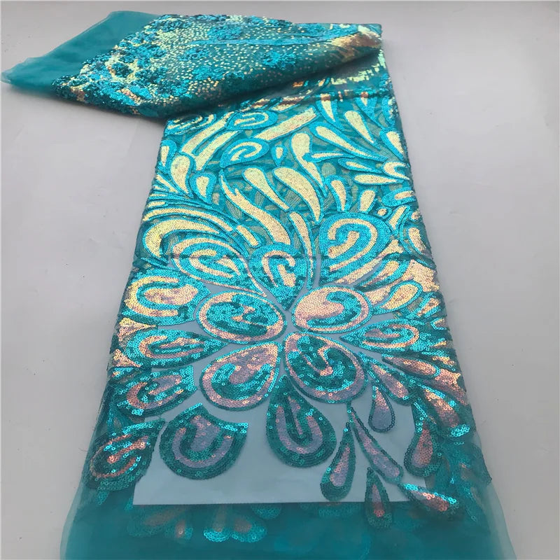 tissu dentelle sequins polyester coton mariage élégant noir vert blanc doré bleu 5mètres