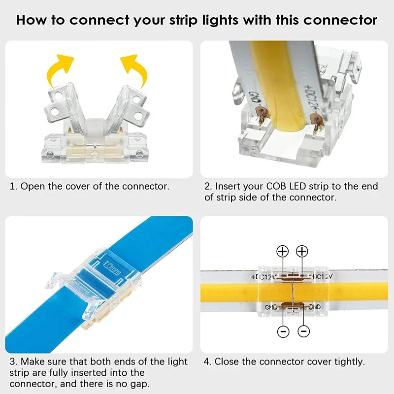connecteur led transparent sans soudure clips moderne 5mm 8mm 10mm bande led 10pcs câbles