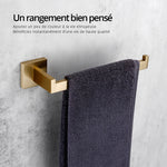 porte serviette mural salle bain moderne doré mat acier inoxydable fixation vis murale