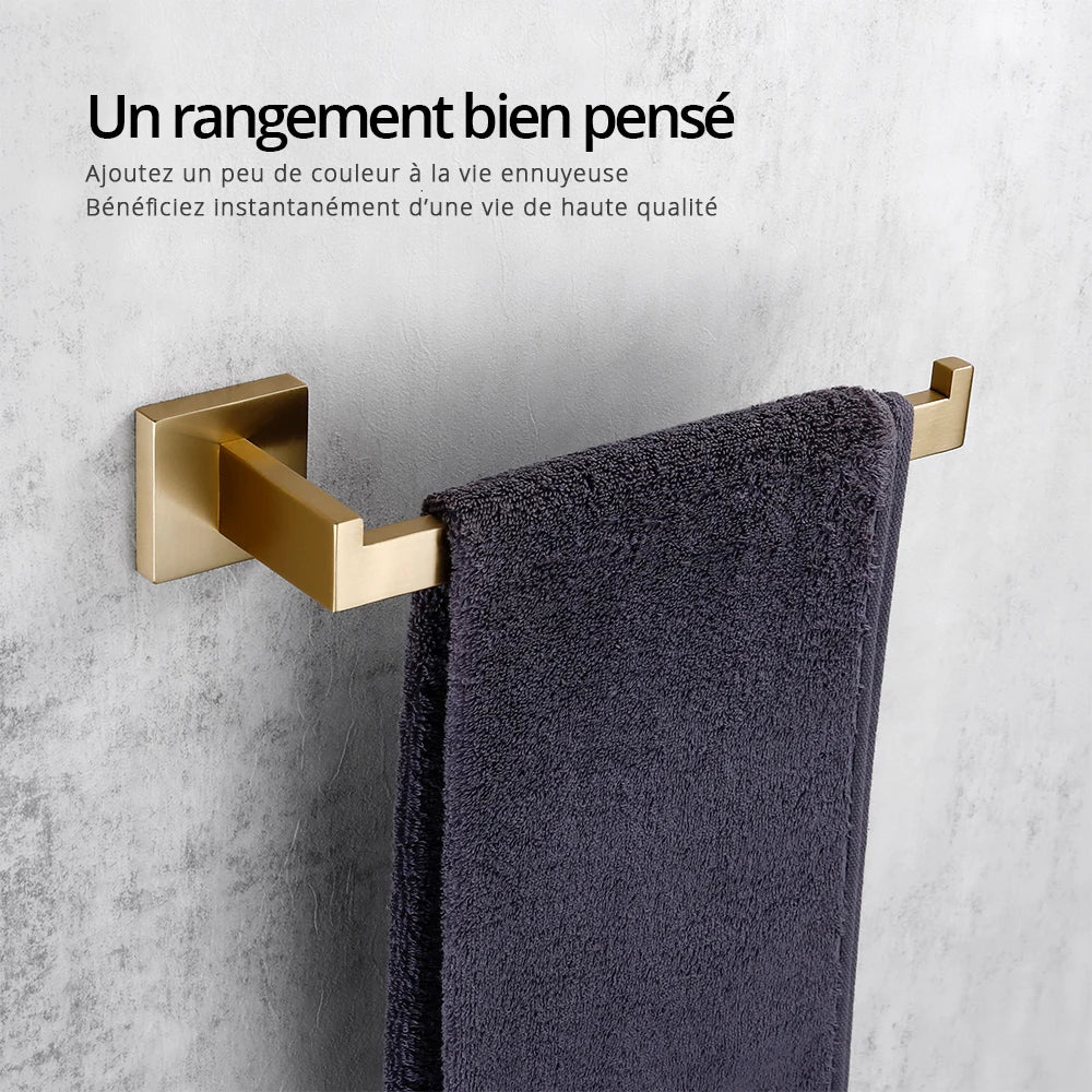 porte serviette mural salle bain moderne doré mat acier inoxydable fixation vis murale