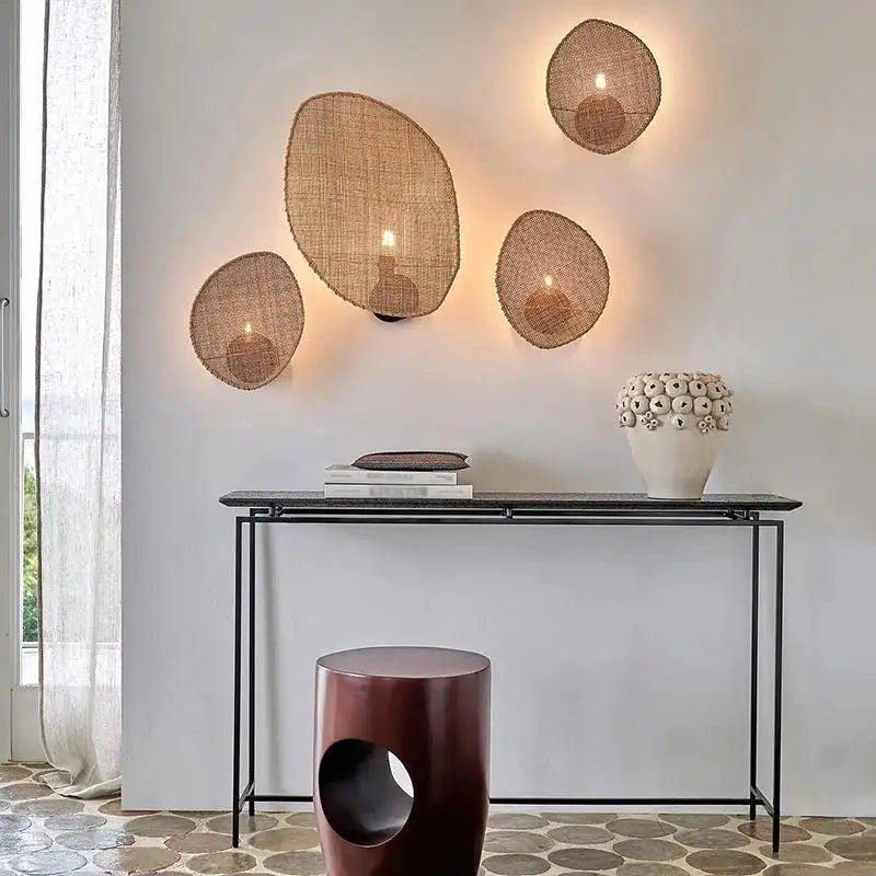 lampe murale moderne marron clair tissu naturel tressé rustique éclairage chambre coucher étude