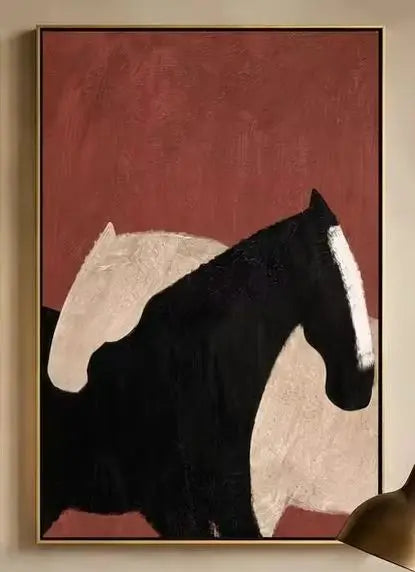 tableau abstrait cheval noir moderne minimaliste toile sans cadre vertical