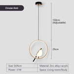 Suspension lumineuse ovale contemporaine oiseau noir doré salon chambre