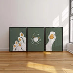 toile d'art oies illustration moderne minimaliste sans cadre vert foncé blanc 20x30cm 30x42cm 40x60cm