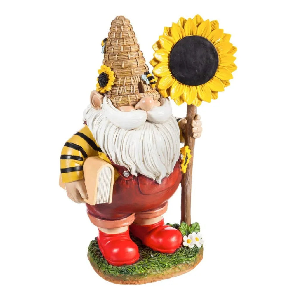 figurine gnome jardin blanc rouge vert orange abeille nid fleur tournesol intérieur extérieur