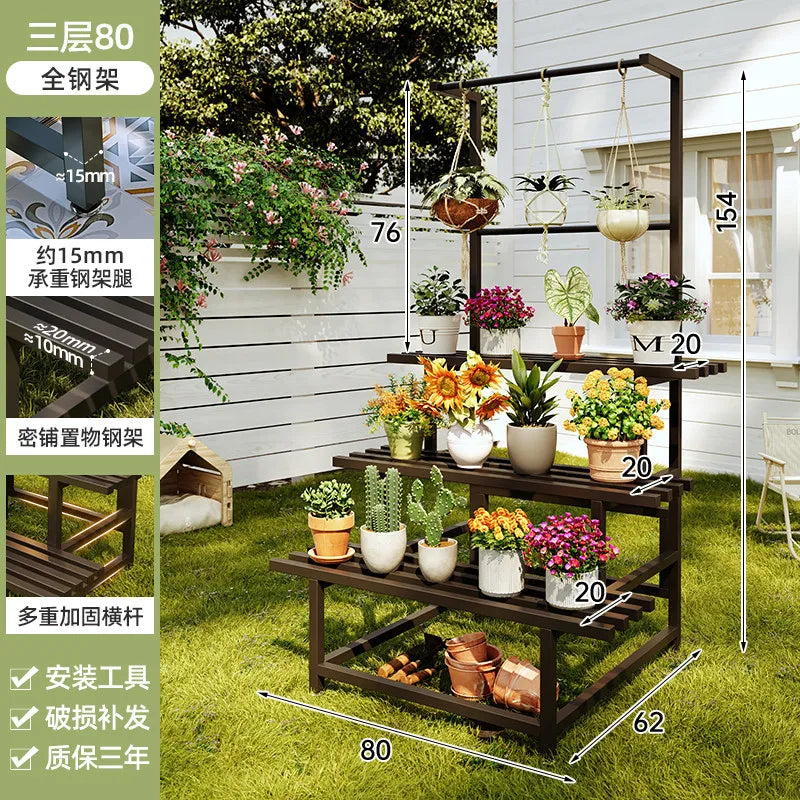 support plantes moderne banc jardin marron foncé structure bois barres horizontales 80 100 120