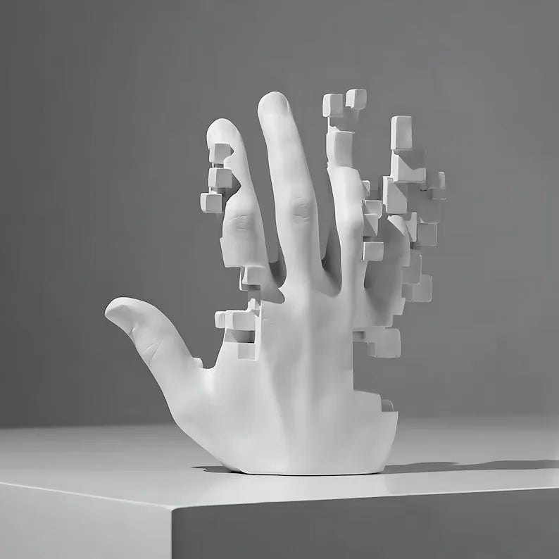 sculpture résine main blanche cubes modernes décoration intérieure noël salon entrée