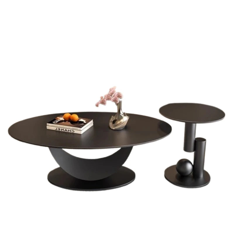 table basse ovale moderne blanche effet marbre gris salon meuble bois luxe
