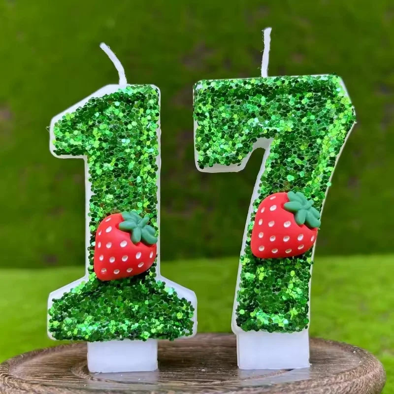 bougies anniversaire forme chiffres paillettees verte blanches decoratives fruits couteau sucre support bougie box