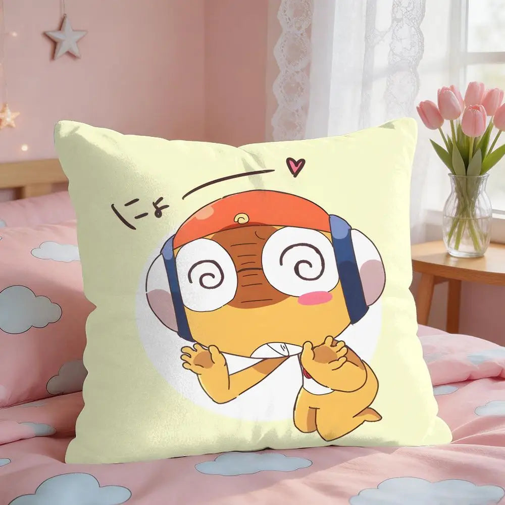 housse coussin carré imprimé animaux mignons dessin animé keroro gunsou cœur vert jaune rouge