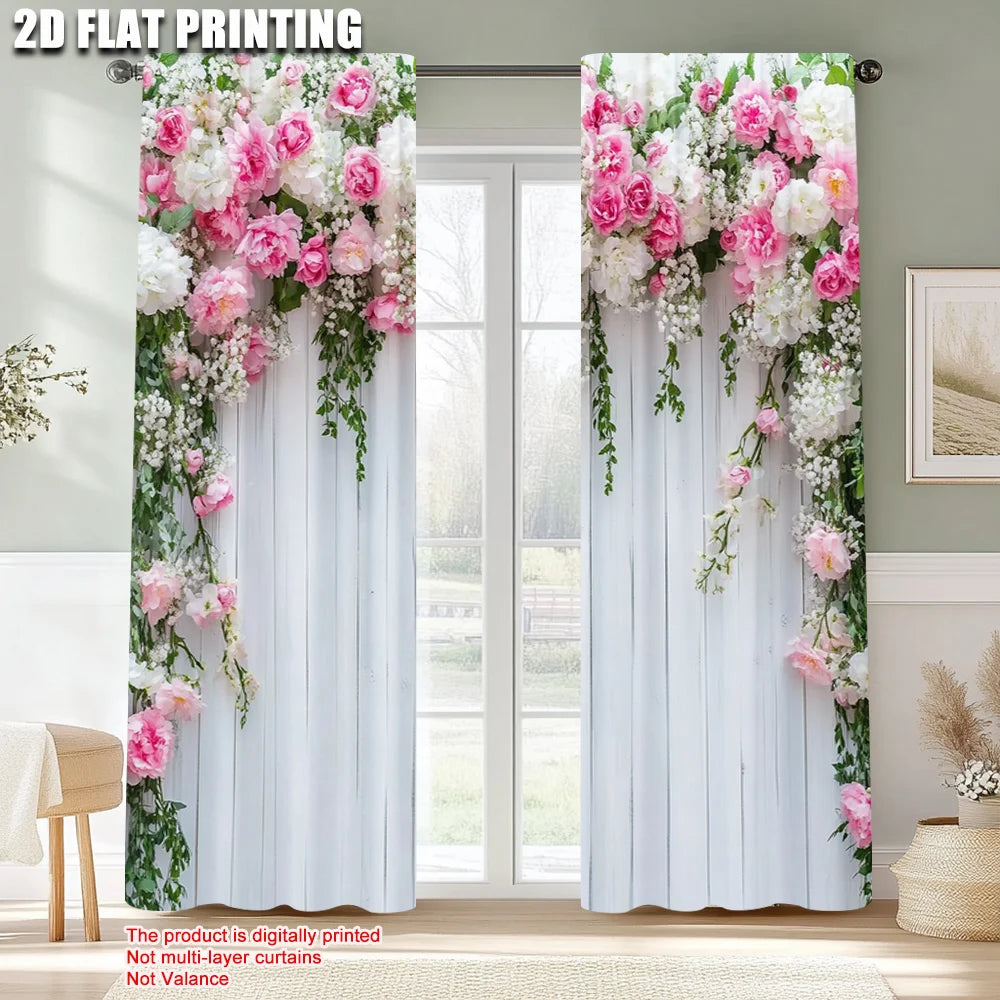 rideaux imprimés floral pivoines rose blanc modernes deux pièces polyester