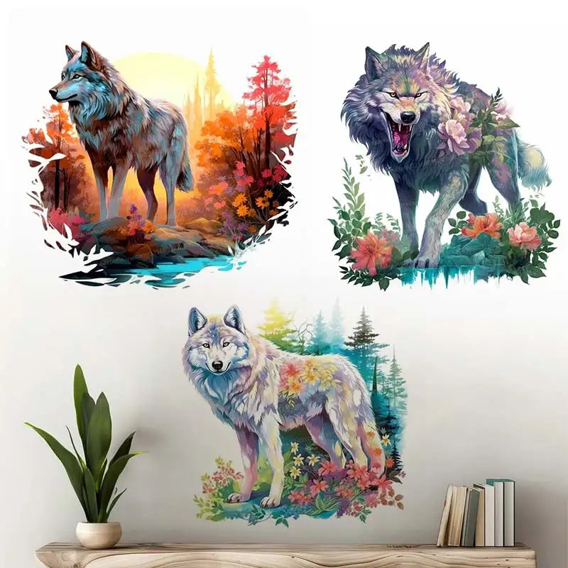 autocollant mural loup aquarelle décoration chambre enfant salon sticker animal décoratif mural artistique