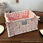 paniers rangement réutilisables coton blanc rose violet rouge carreaux lapins fruits vintage doux